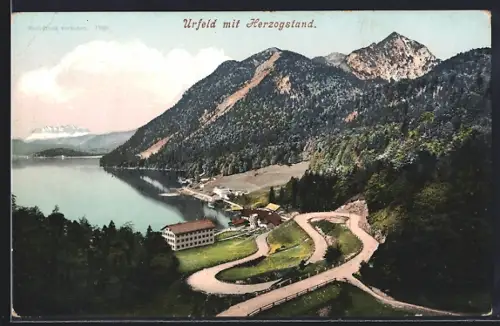 AK Urfeld / Walchensee, Teilansicht mit Herzogstand