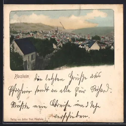 AK Pforzheim, Teilansicht auf die Stadt