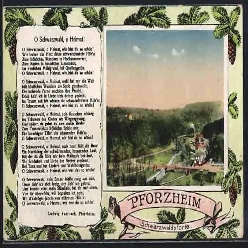 AK Pforzheim, Schwarzwaldpforte, Gedicht