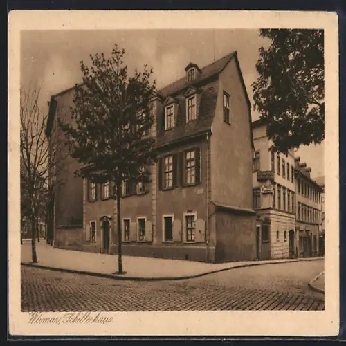 AK Weimar / Thür., Schillerhaus mit Gasthof zum Goldenden Adler