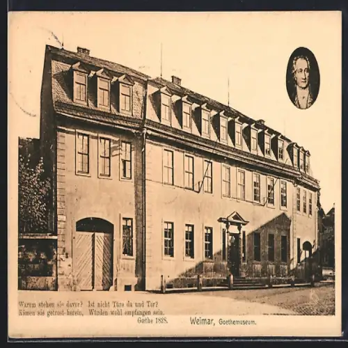 AK Weimar / Thüringen, Goethemuseum und Portrait