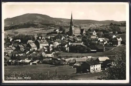 AK Zwiesel / bayr. Wald, Ortsansicht mit Kirche