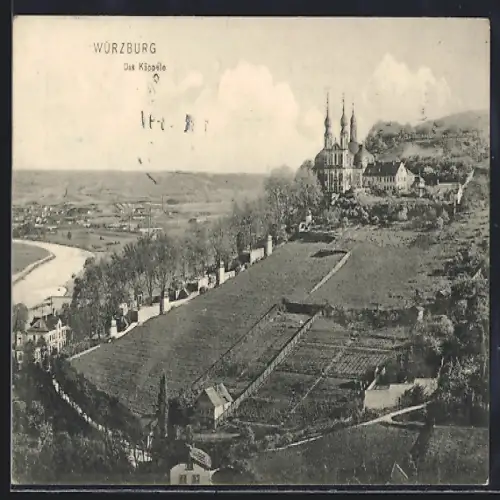 AK Würzburg, das Käppele mit Flusspartie