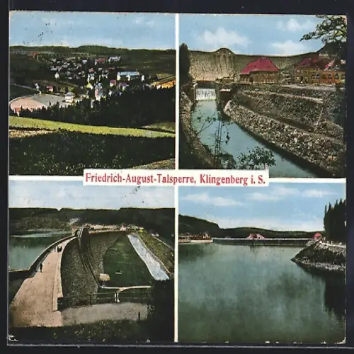 AK Klingenberg / Sa., Panoramaansicht, Friedrich-August-Talsperre, Partie am See