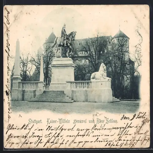 AK Stuttgart, Kaiser-Wilhelm Denkmal und Altes Schloss