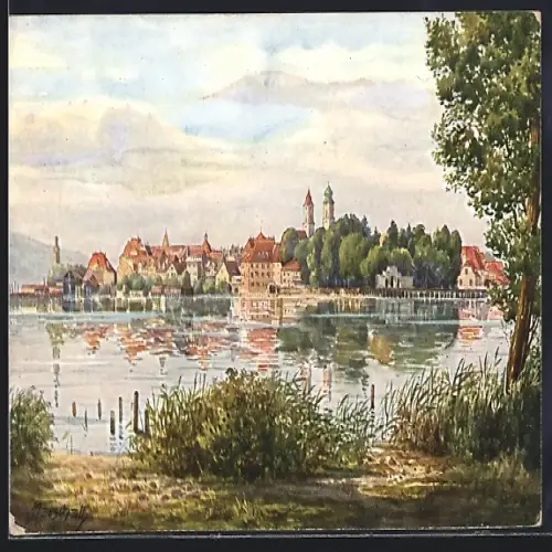 Künstler-AK Vinzenz Marschall: Lindau, Panoramablick
