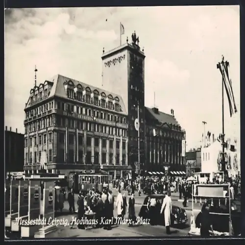 AK Leipzig, Hochhaus am Karl-Marx-Platz, Strassenbahn