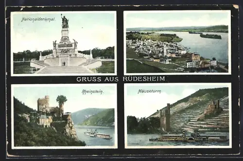AK Rüdesheim / Rhein, Nationaldenkmal, Rheinstein, Mäuseturm