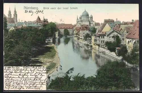 AK Nürnberg, Blick nach der Insel Schütt, Synagoge
