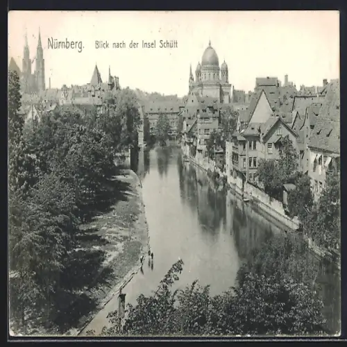 AK Nürnberg, Blick nach der Insel Schütt, Synagoge
