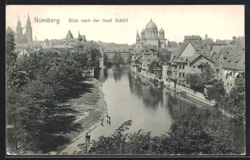 AK Nürnberg, Blick nach der Insel Schütt, Synagoge
