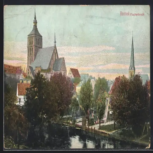 AK Rostock, Fischerbruch mit Kirche