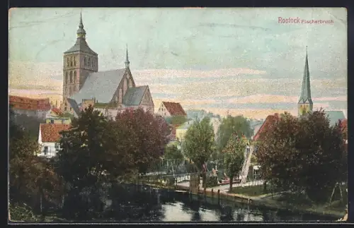 AK Rostock, Fischerbruch mit Kirche