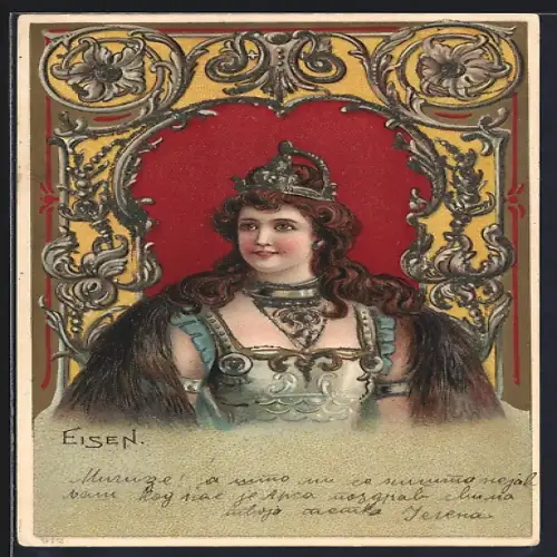 Lithographie Eisen, Germania in Rüstung, Jugendstil