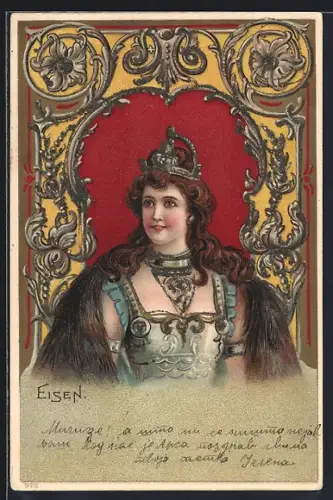 Lithographie Eisen, Germania in Rüstung, Jugendstil