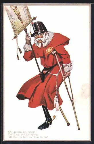 AK Kaiser Franz Josef I. von Österreich mit Holzbein geht an einer Krücke, Propaganda Entente