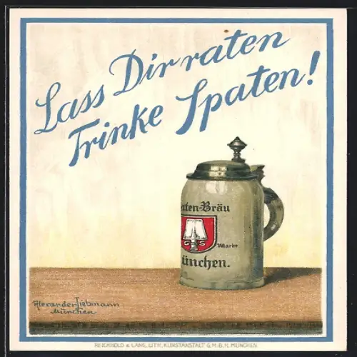 Künstler-AK Hamburg, Münchner Bräustüb'l von Oscar Sohm, Dammtorstr. 11, Bierkrug