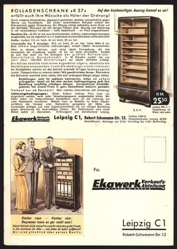 Klapp-AK Leipzig, Reklame für Rolladenschrank K37, Firma Ekawerk Verkaufsabteilung, Robert-Schumann-Strasse 12