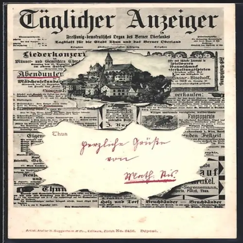AK Thun /Berner Oberland, Täglicher Anzeiger, Zeitung der Stadt Thun