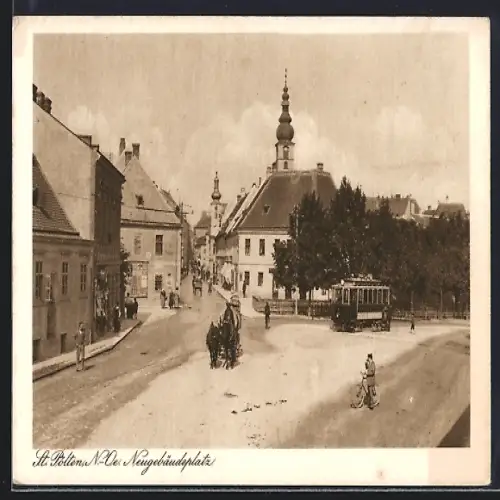 AK St. Pölten /N.-Oe., Neugebäudeplatz mit Strassenbahn