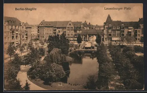 AK Berlin-Steglitz, Lauenburger Platz mit Teich