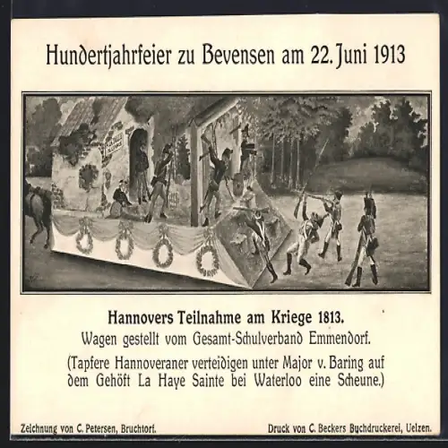 AK Bad Bevensen, Hundertjahrfeier zu Bevensen 1913, Hannovers Teilnahme am Kriege 1813