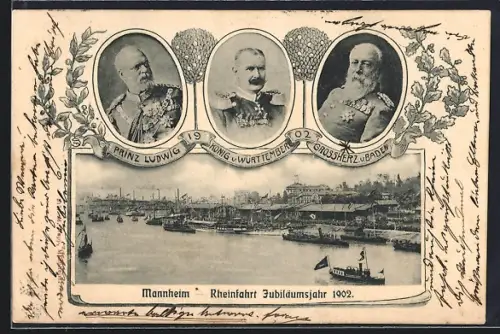 AK Mannheim, Rheinfahrt Jubiläumsjahr 1902, Prinz Ludwig, Grossherz. v. Baden