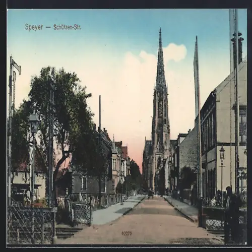 AK Speyer, Schützen-Str. mit Kirche