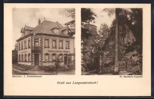 AK Langensteinbach, Gasthaus zum Anger von L. Kirchenbauer und St. Barbara-Kapelle