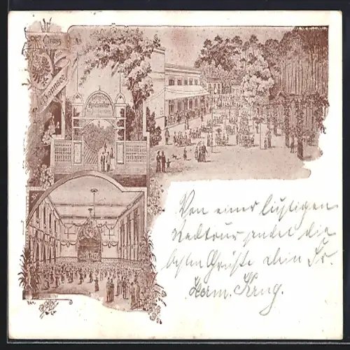Lithographie Berlin-Wannsee, Restaurant Reichsadler, R. Oelschläger