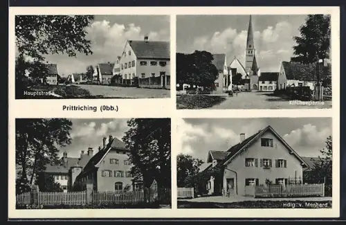 AK Prittriching /Obb., Hauptstrasse, Kirchenpartie, Handlung von Menhard, Schule