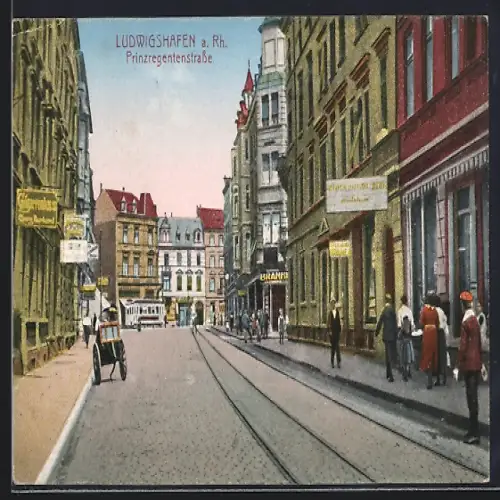 AK Ludwigshafen / Rhein, Prinzregentenstrasse mit Geschäften