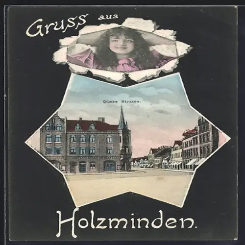 Grusskarten-AK Holzminden, Partie in der Oberern Strasse