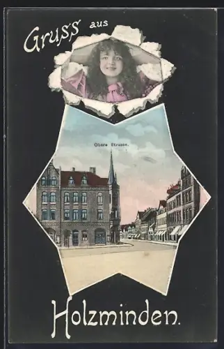 Grusskarten-AK Holzminden, Partie in der Oberern Strasse