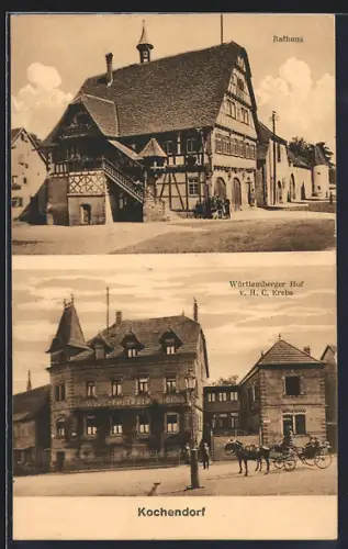AK Kochendorf / Württ., Gasthaus Württemberger Hof v. H. C. Krebs, Rathaus