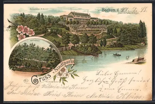 Lithographie Bochum, Gasthaus im Stadtpark von W. Werner