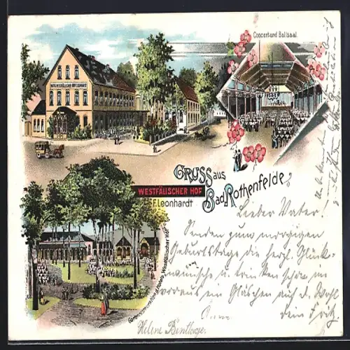 Lithographie Bad Rothenfelde, Hotel Westfälischer Hof, Gartenrestauration