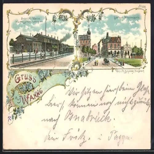 Lithographie Wanne, Bahnhof, Soolbad Wilhelmsquelle