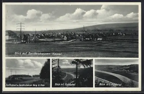 AK Sandershausen-Kassel, Blick ins Fuldatal, Ortsansicht mit Feldern