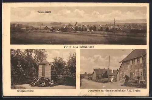 AK Ildehausen, Dorfstrasse mit Geschäft Rob. Probst, Kriegerdenkmal