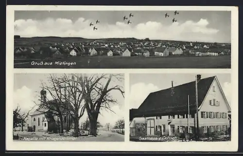 AK Mietingen, Gasthaus zum Ochsen, Bes. Georg Birk, Kapelle mit Kriegerdenkmal