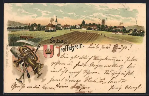 Lithographie Treffelstein, Blick auf den Ort