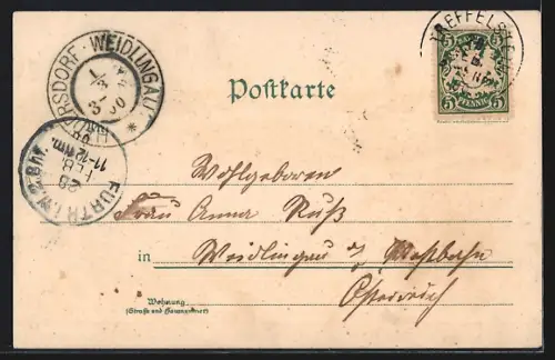 Lithographie Treffelstein, Blick auf den Ort