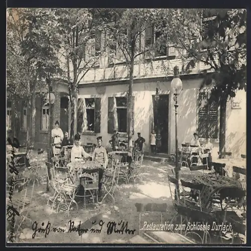 AK Durlach, Restaurant zum Schlössle Durlach mit Gästen