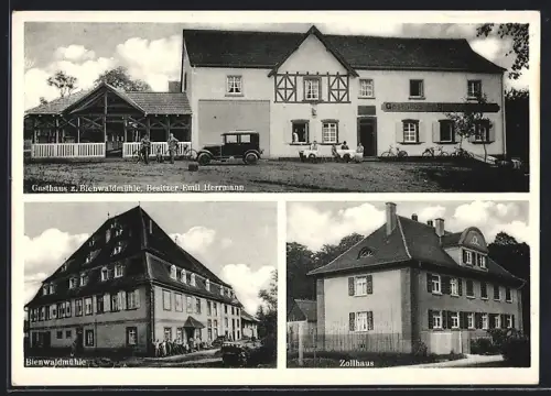 AK Scheibenhardt / Pfalz, Gasthaus z. Bienwaldmühle, Bes. Emil Herrmann, Bienwaldmühle, Zollhaus