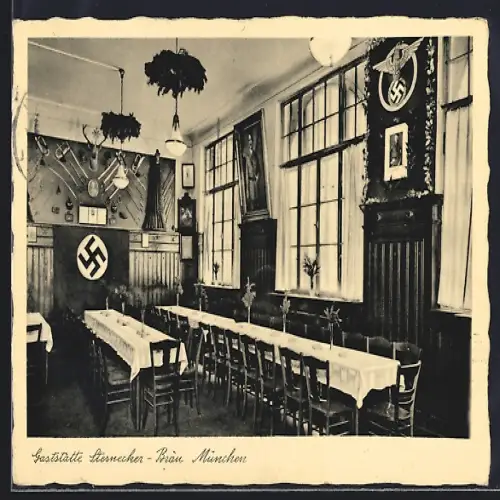 AK München, Gaststätte Sterneckerbräu, Veteranensaal, Leiberzimmer, Gründungsraum der SA, Reichsadler mit 