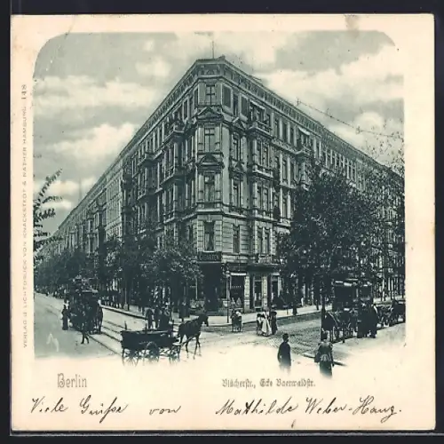 AK Berlin-Kreuzberg, Blücherstrasse, Ecke Baerwaldstrasse, mit Pferdebahn und Cigarrengeschäft