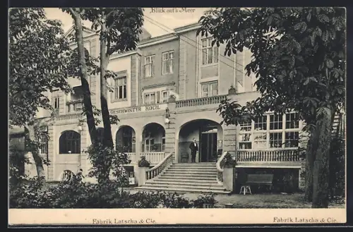 AK Sassnitz, Hotel Geschwister Koch Blick auf`s Meer