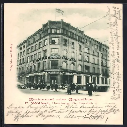AK Hamburg, Restaurant zum Augustiner, Bes. F. Wölfert, Gr. Burstah 2