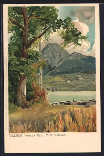 Künstler-AK Villach, Faaker See mit Mittagskogel